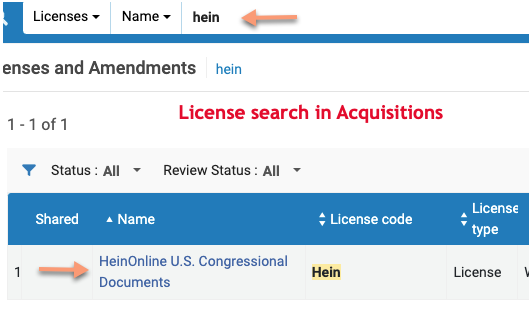 Alma License search screenshot