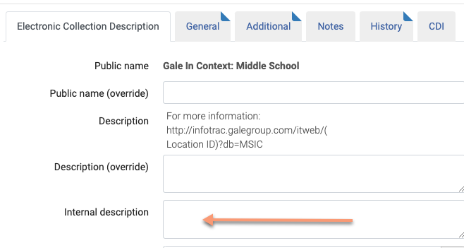 screenshot of Internal Description with no note.