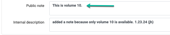 screenshot of public note with volume number