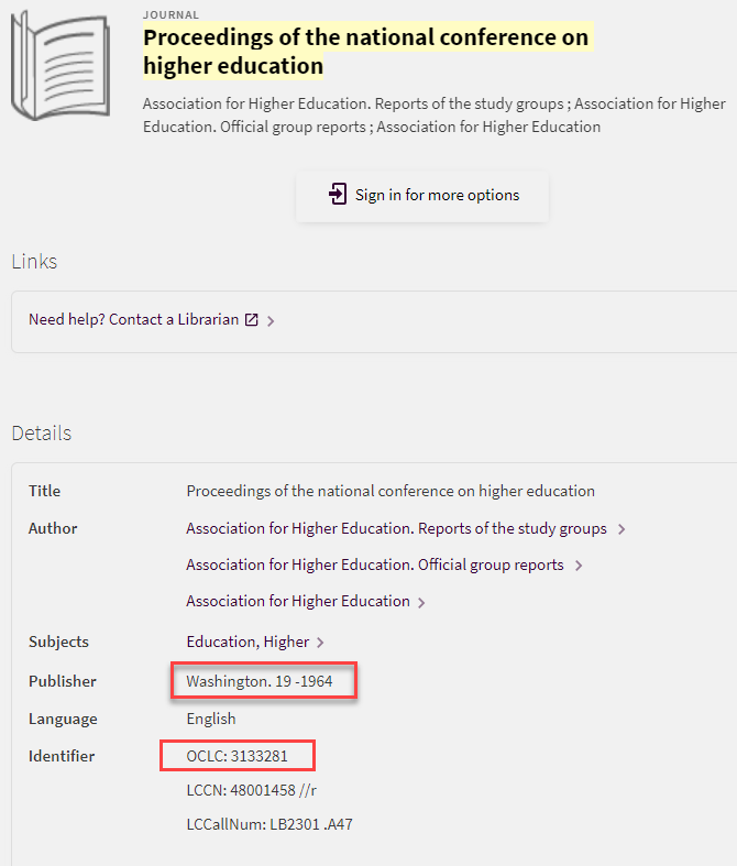 Record for Proceedings of the national conference on higher education.