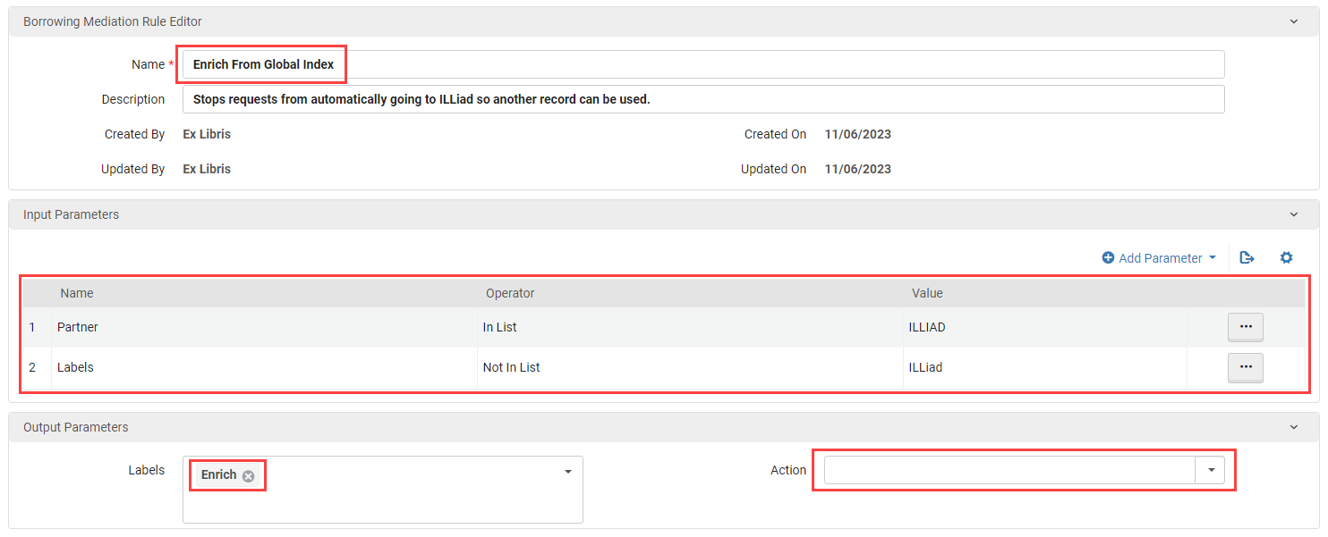 Screenshot of Enrich From Global Index Rule.